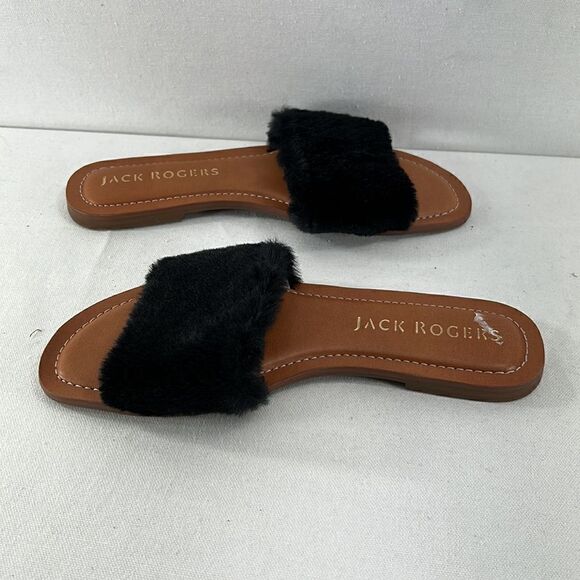 Jack Rogers Faux Fur Sabrina Slide Sandal Black Size 7- NIB - Picture 4 of 7